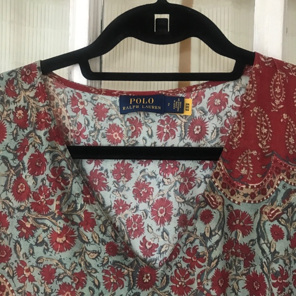 Polo Ralph Lauren Rust and blue Floral/Paisley Fall Patch Print Long Maxi Dress - Picture 4 of 5